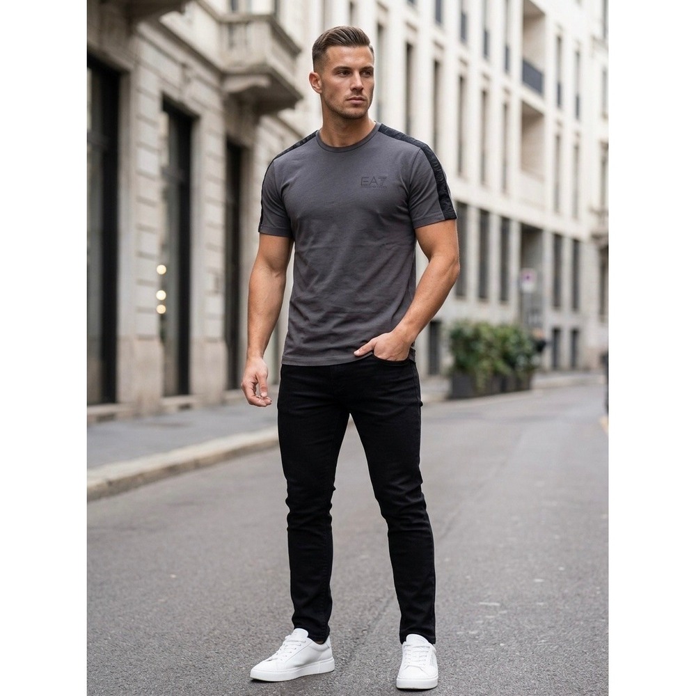 Emporio Armani EA7 Mens Charcoal Grey Logo Tape T-Shirt Size XL Short Sleeve